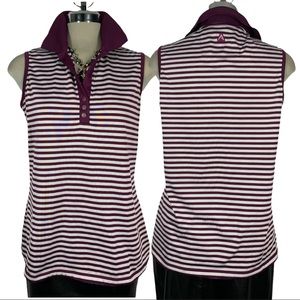 Striped Burgundy and Grey  Colour  Sleeveless Top Size L